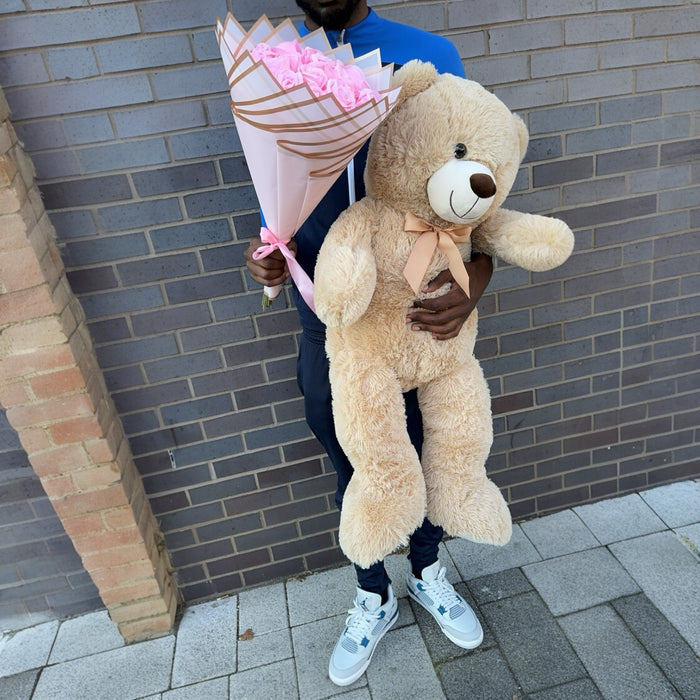 20 Pink Forever Glitter Roses x Jumbo Bear