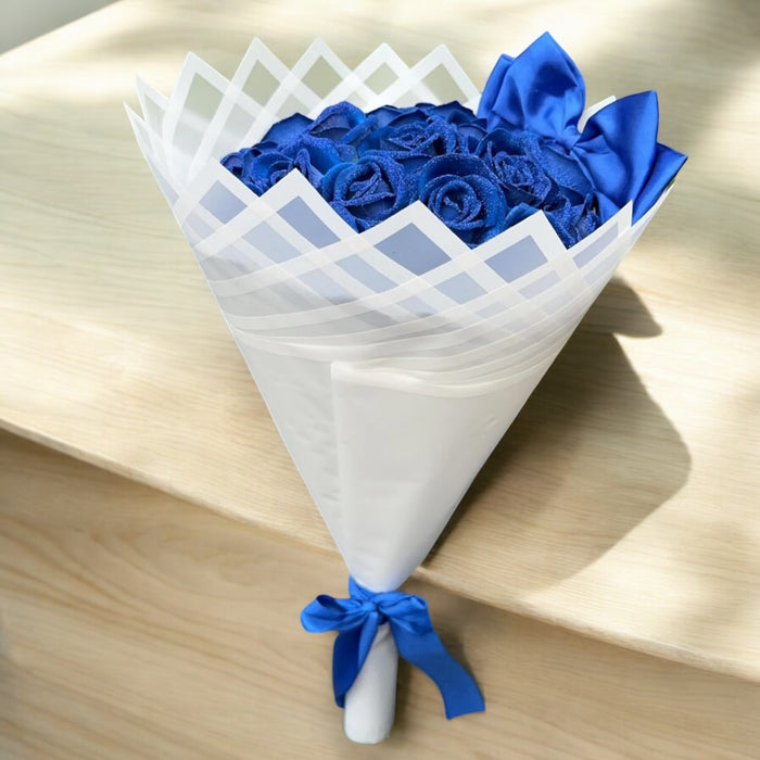 20 Blue Forever Glitter Roses