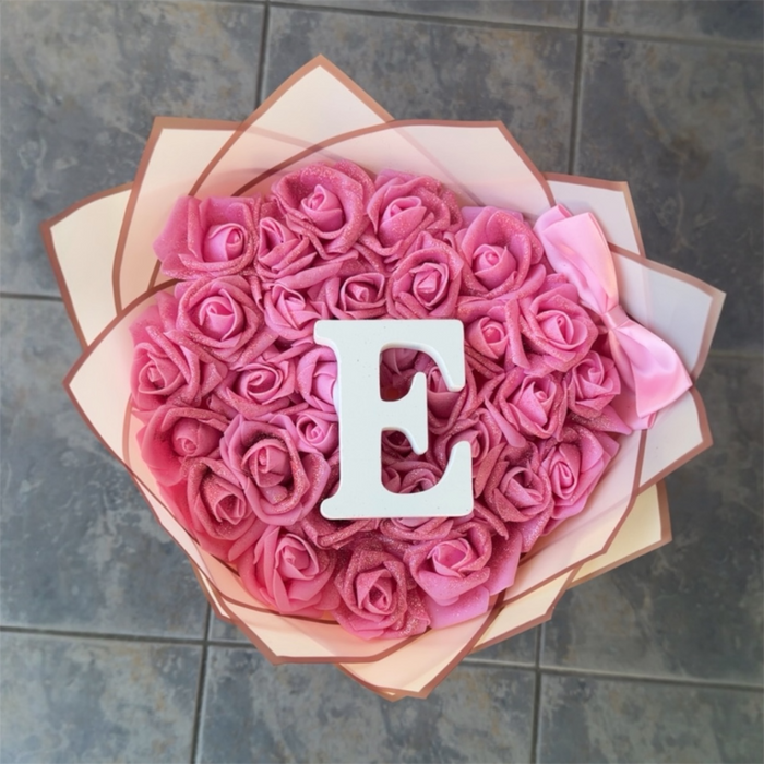 30 Pink Forever Initial Glitter Roses