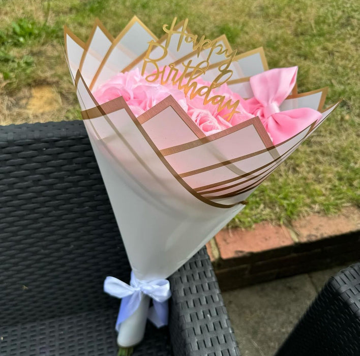 20 Pink Forever Glitter Roses x Small Bear