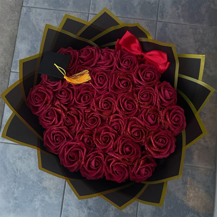 30 Red Forever Glitter Roses Graduation