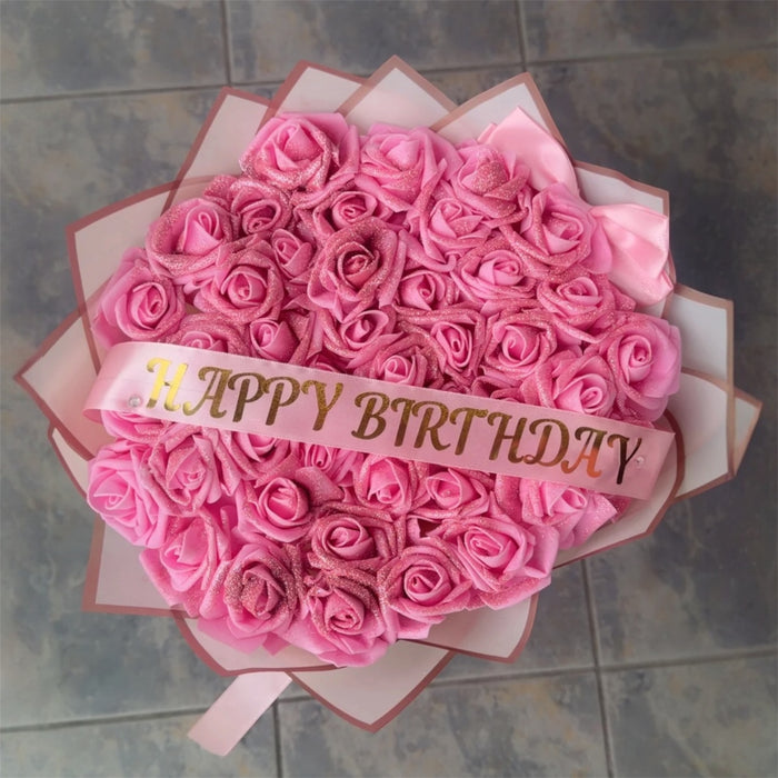 30 Pink Forever Glitter Roses - Happy Birthday