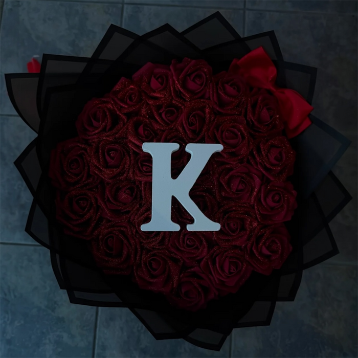 30 Red Forever Initial Glitter Roses