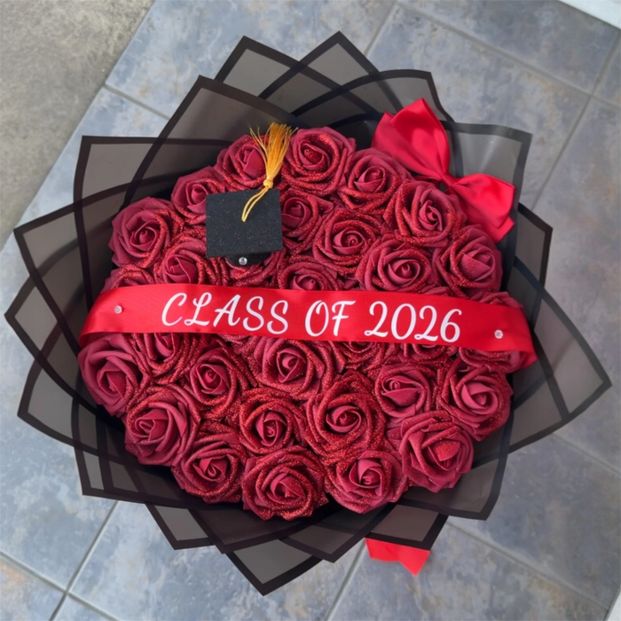 30 Red Forever Glitter Roses - Graduation